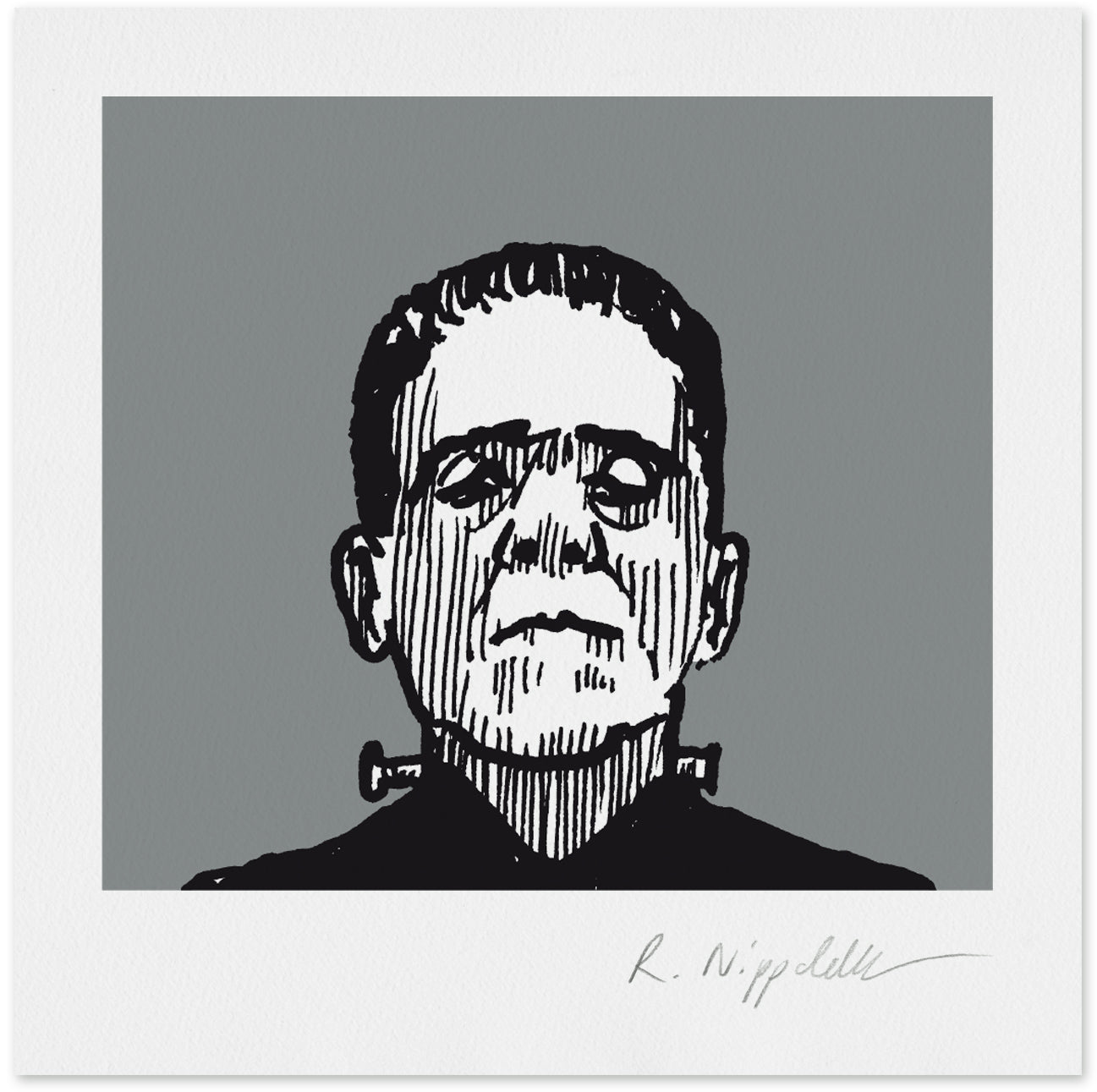 Frankenstein Mini silver – Serigrafie von Robert Nippoldt